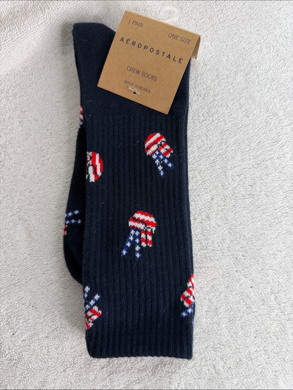 Aeropostale Navy Crew Socks with Red, White & Blue Flag Accents